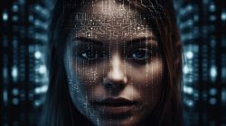 Imagens de um rosto de uma mulher e traduz a Inteligência artificial na folha de pagamento