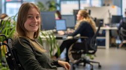 side-view-woman-wheelchair-work